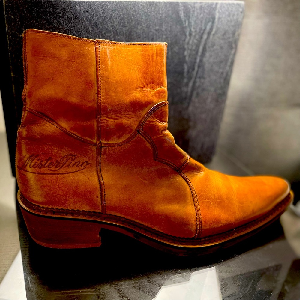 Mister Pino handmade Italian men’s caramel leather boots size 9.5